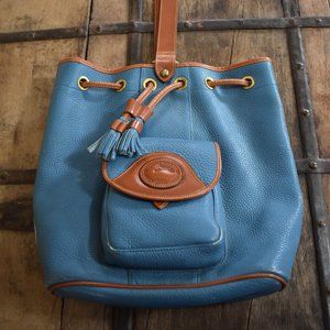 Dooney & Bourke Blue Pebble Leather Drawstring Bucket Bag